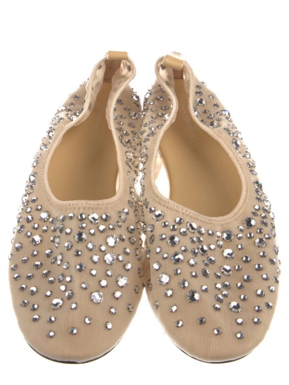 Tory Burch Beige Crystal-Studded Stretch Ballet Flats